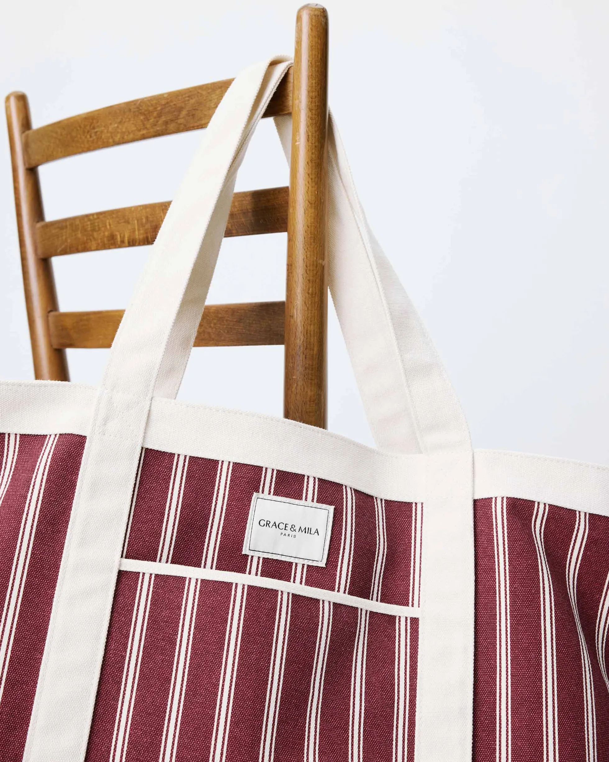 Tote bag large en toile rayée cherry Aspen