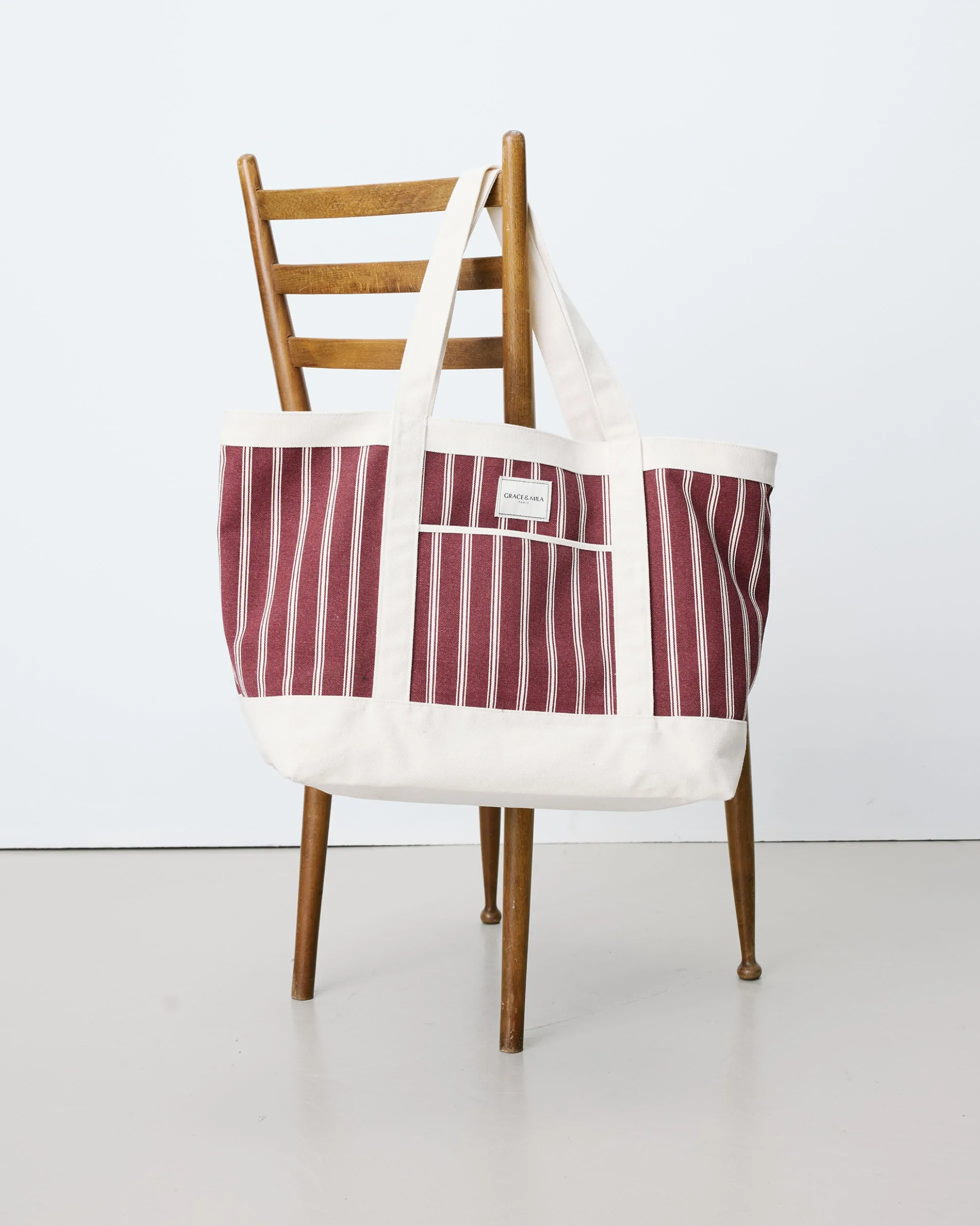 Tote bag large en toile rayée cherry Aspen