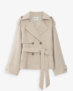 Trench-coat court ceinturé col à revers sable Vogue