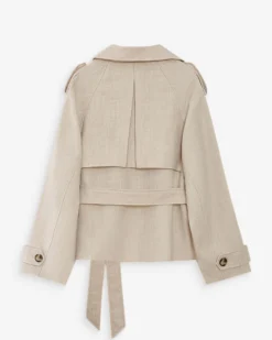Trench-coat court ceinturé col à revers sable Vogue