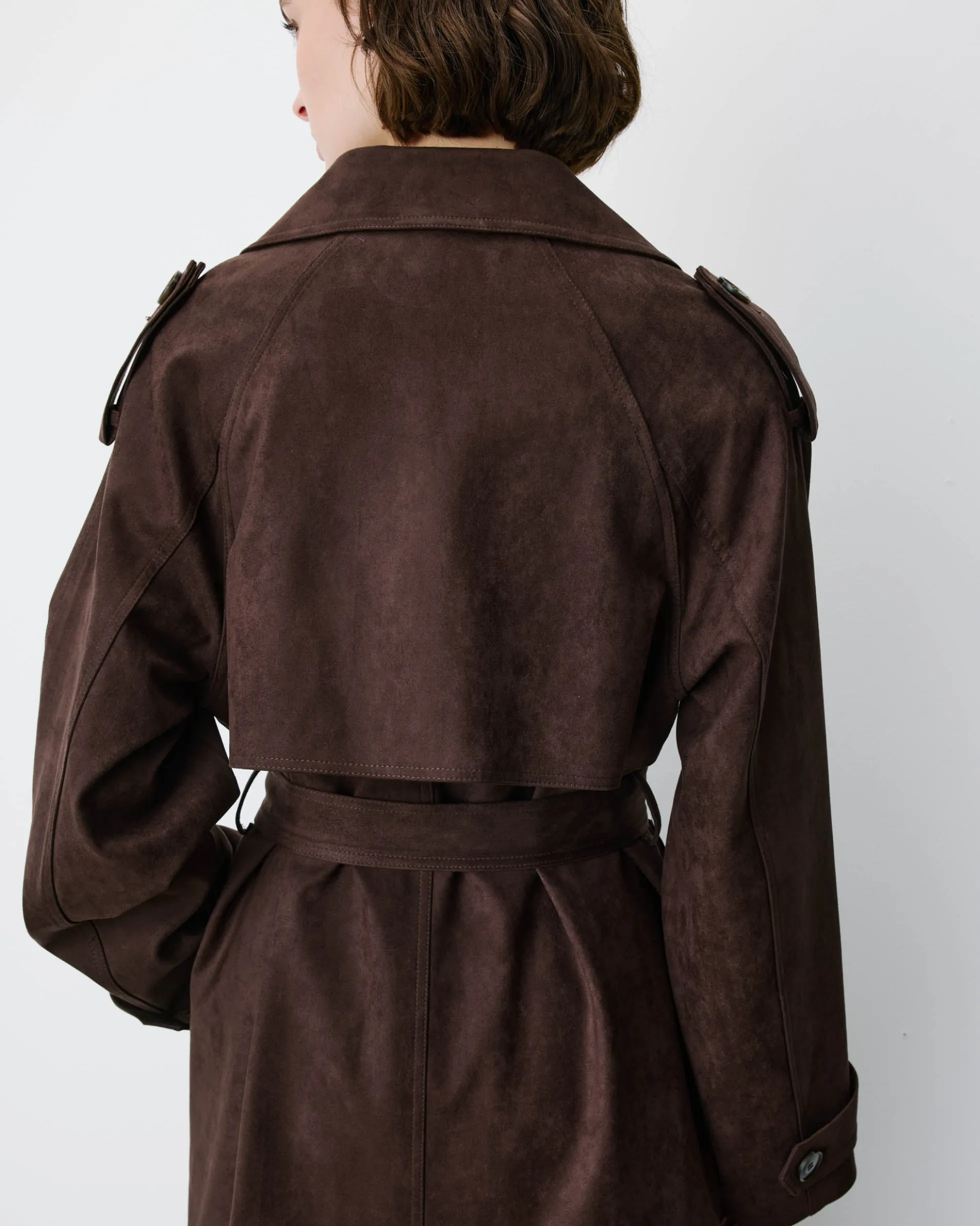 Trench long en suédine ceinturé chocolat Astrid