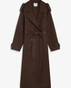 Trench long en suédine ceinturé chocolat Astrid
