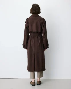 Trench long en suédine ceinturé chocolat Astrid