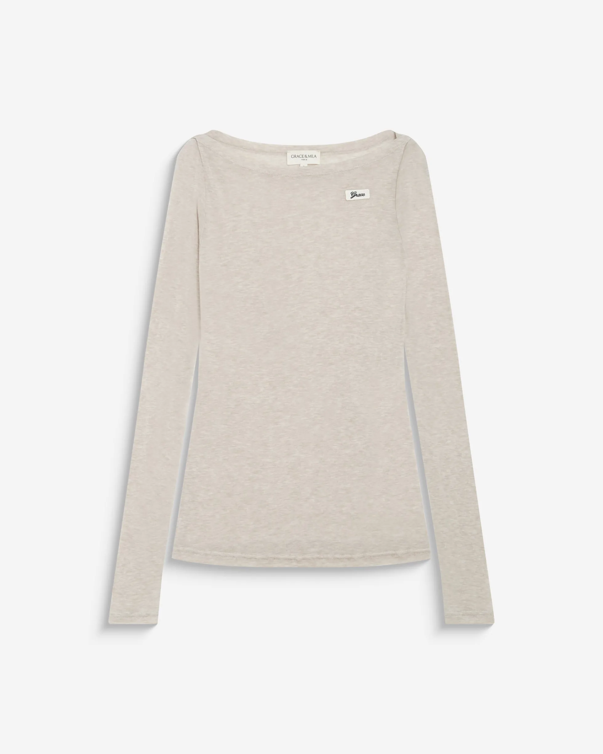 T-shirt ajusté col bateau manches longues sable Bennett