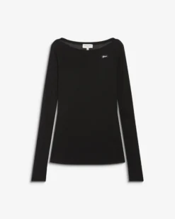 T-shirt ajusté col bateau manches longues noir Bennett