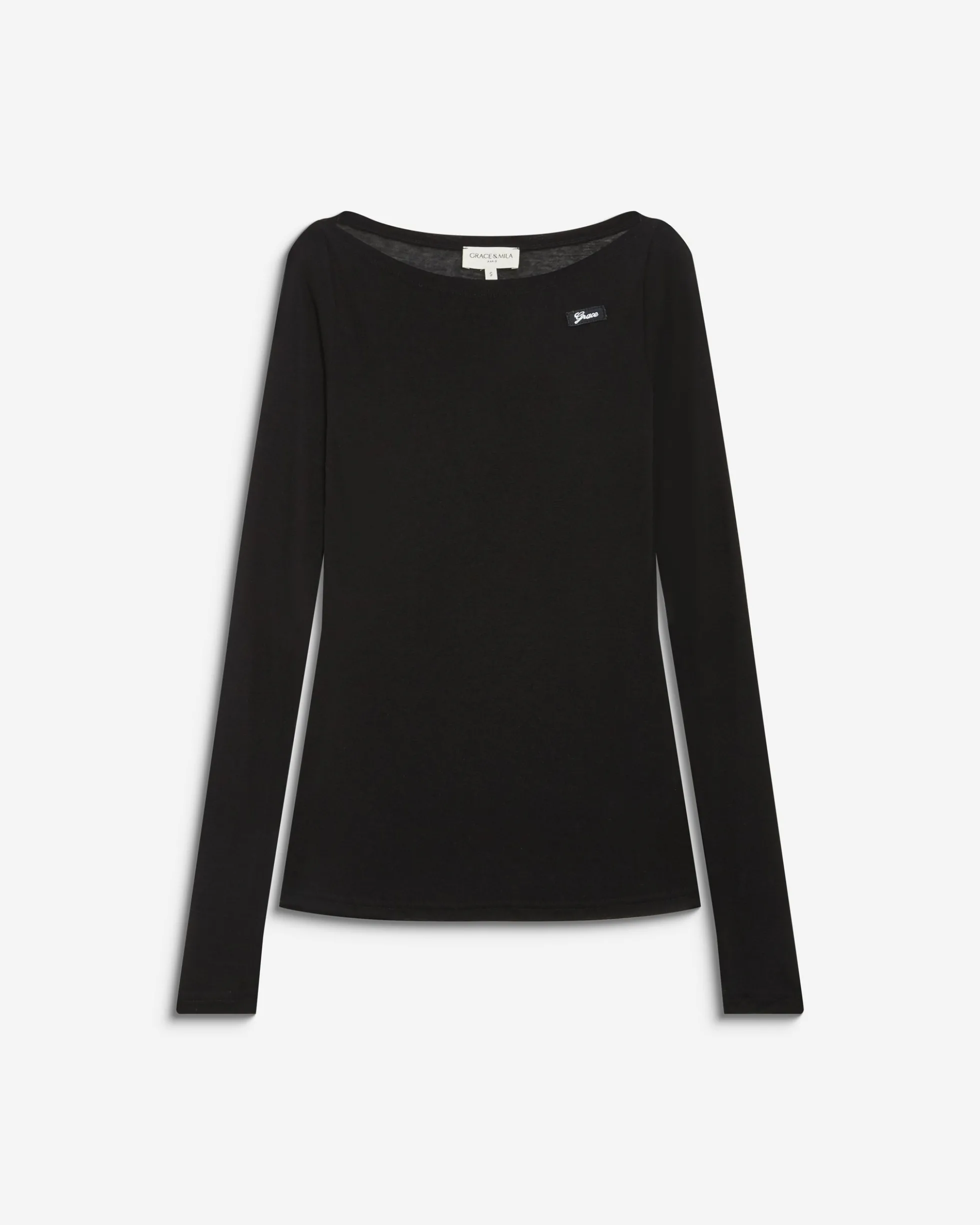 T-shirt ajusté col bateau manches longues noir Bennett