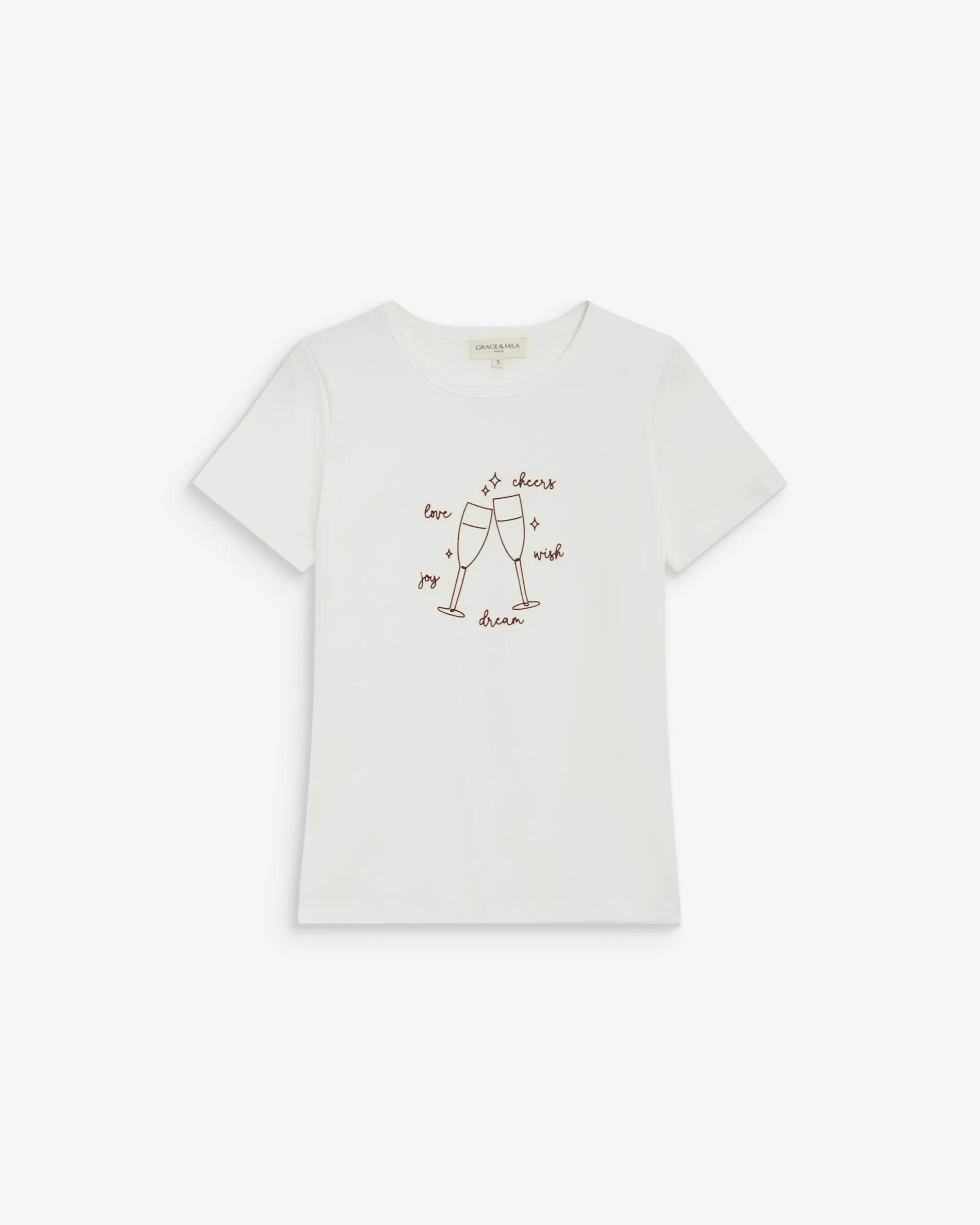 T-shirt ajusté en coton à message velours ivoire Bubble