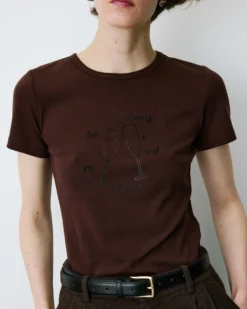 T-shirt ajusté en coton à message velours chocolat Bubble