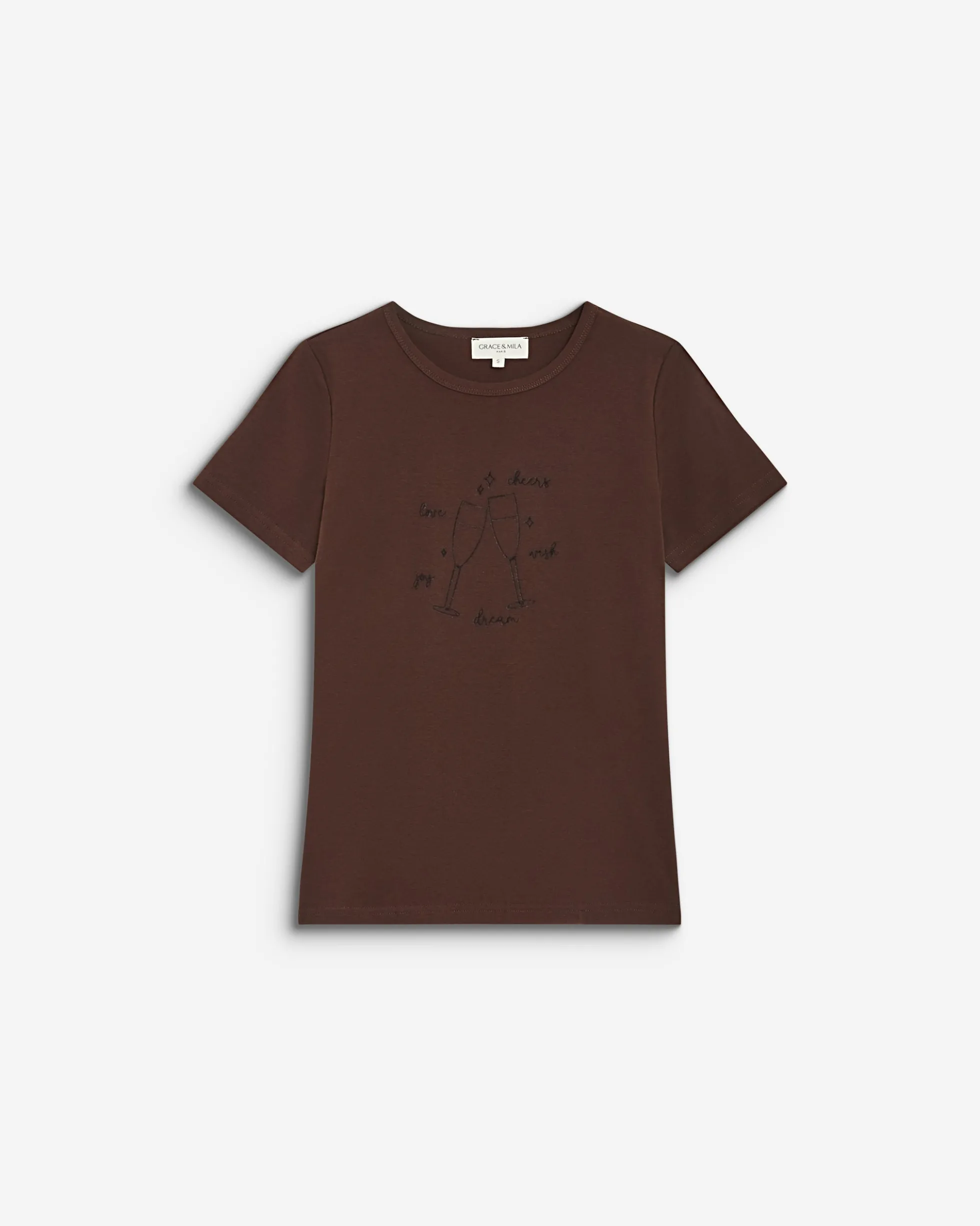 T-shirt ajusté en coton à message velours chocolat Bubble