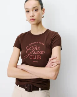 T-shirt col rond à message chocolat Amoris