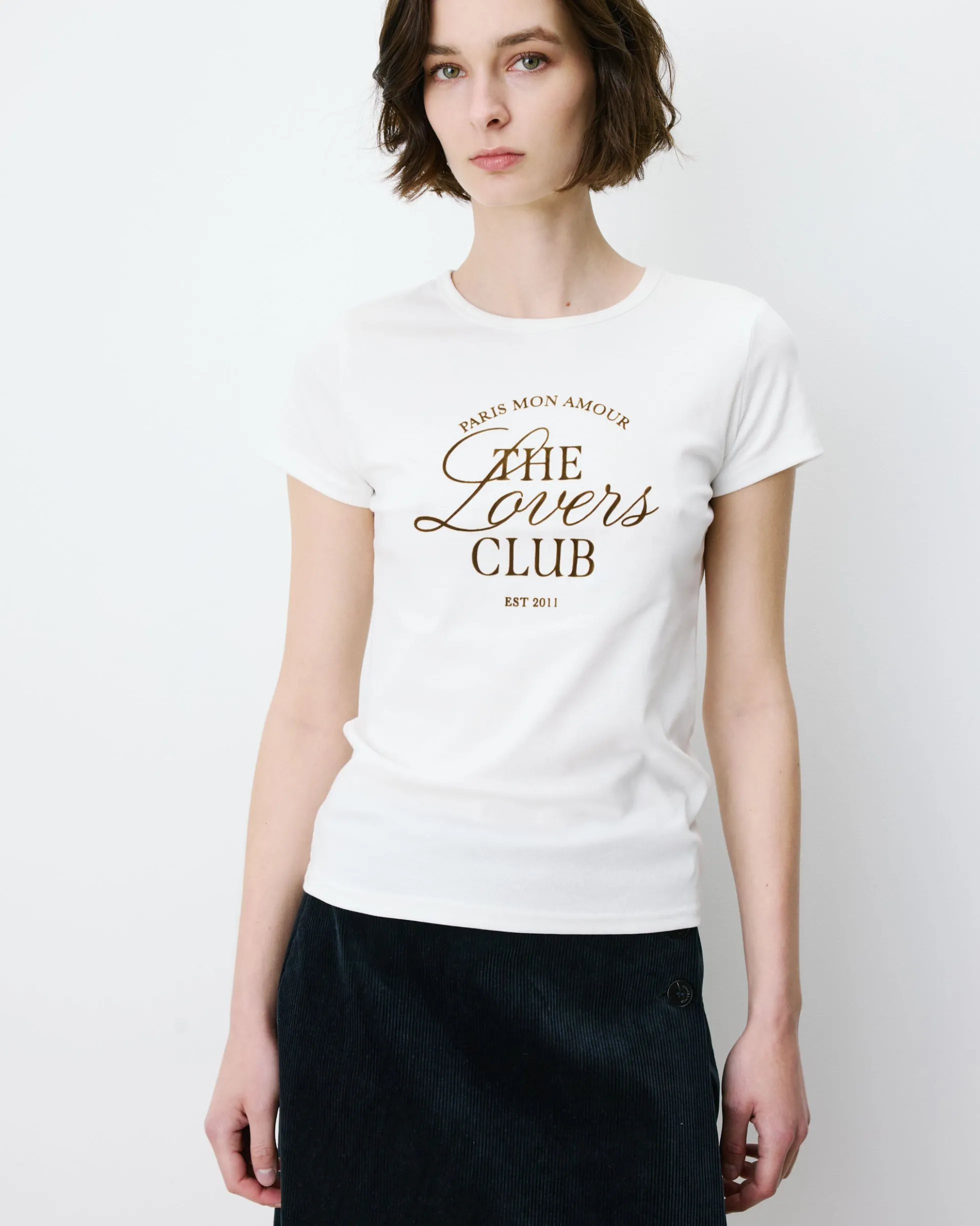 T-shirt col rond à message ivoire Amoris