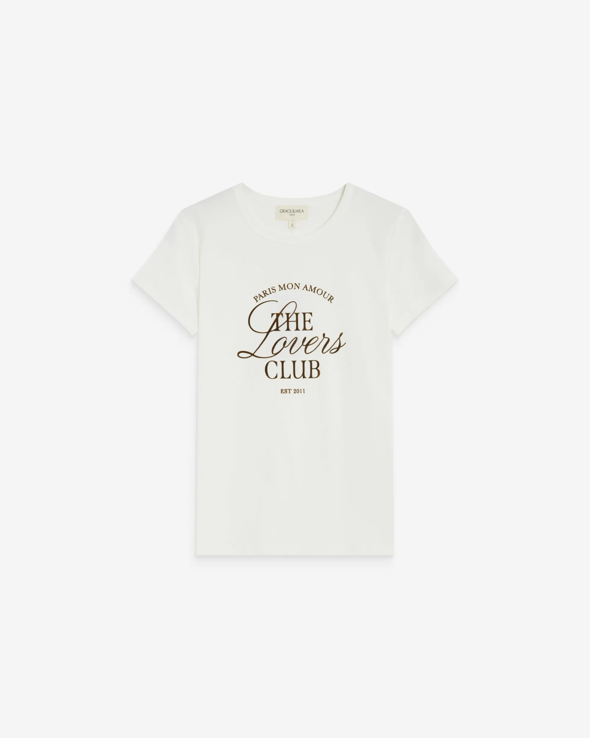 T-shirt col rond à message ivoire Amoris
