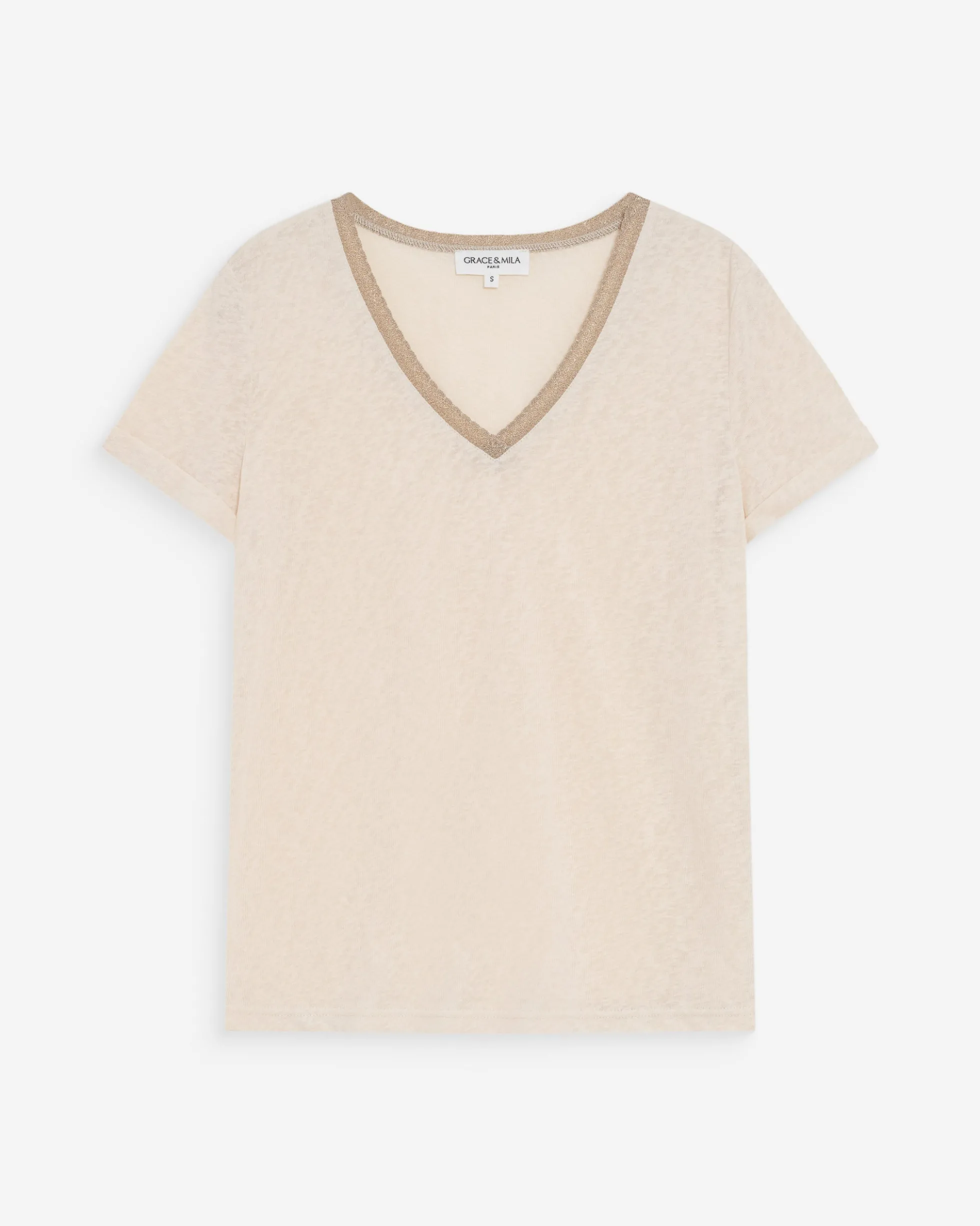 T-shirt col V manches courtes amande Vasco