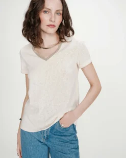 T-shirt col V manches courtes amande Vasco