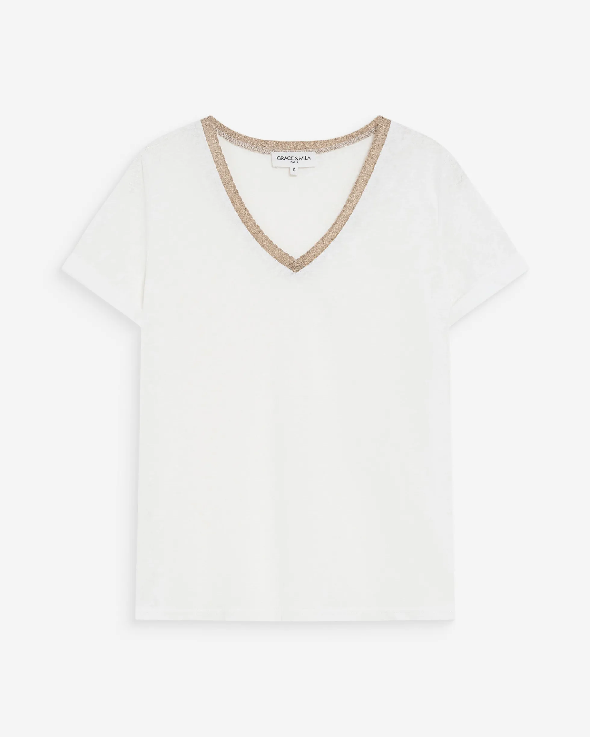 T-shirt col V manches courtes ivoire Vasco