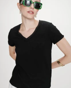 T-shirt col V manches courtes noir Vasco