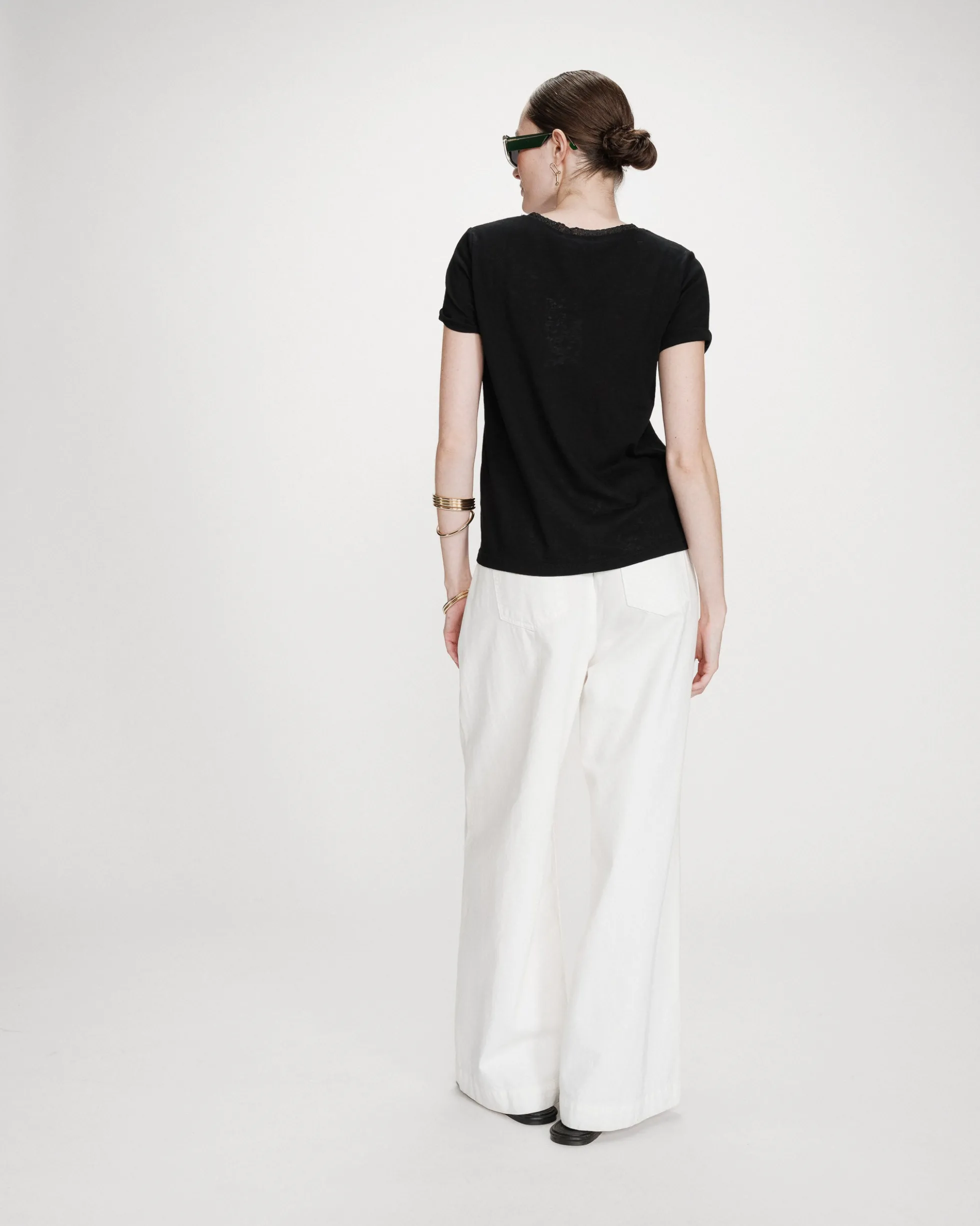 T-shirt col V manches courtes noir Vasco