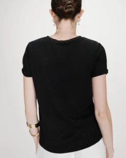 T-shirt col V manches courtes noir Vasco