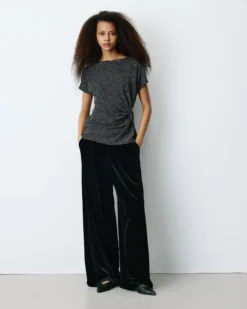 T-shirt drapé en jersey lurex manches courtes silver Baly