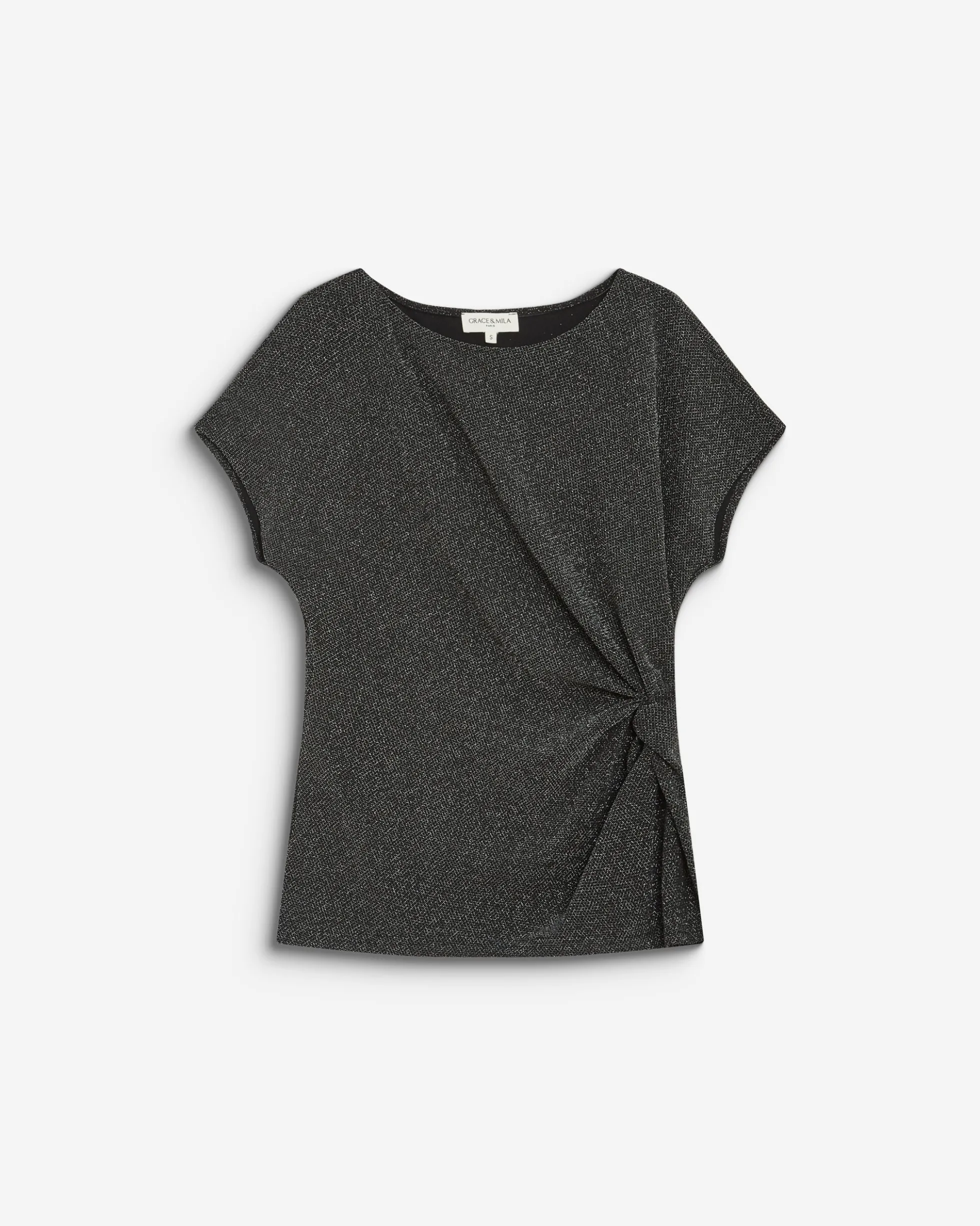 T-shirt drapé en jersey lurex manches courtes silver Baly