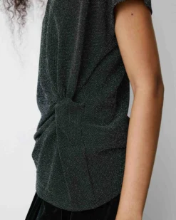 T-shirt drapé en jersey lurex manches courtes silver Baly