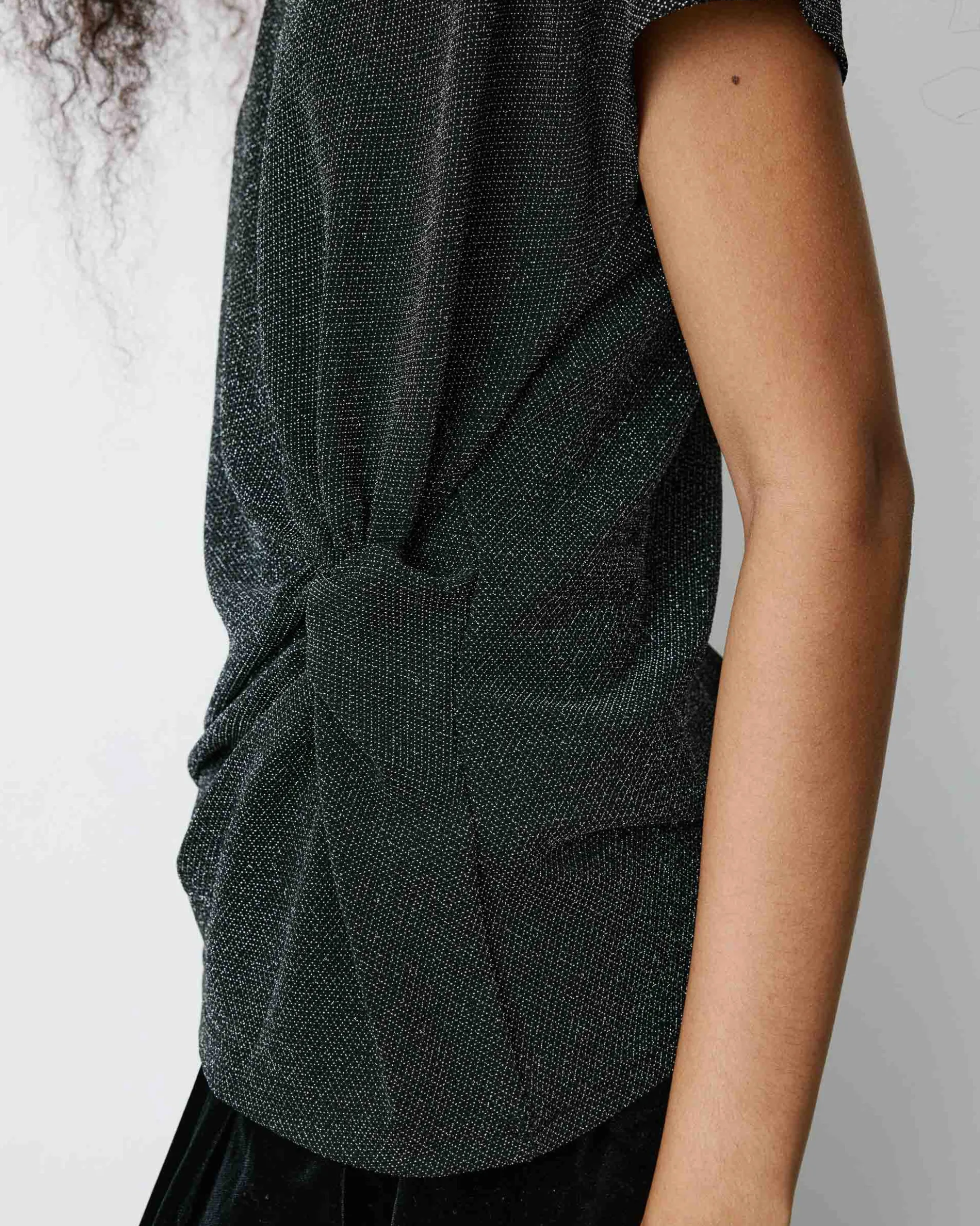 T-shirt drapé en jersey lurex manches courtes silver Baly