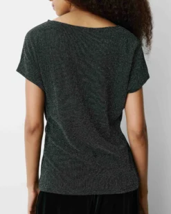 T-shirt drapé en jersey lurex manches courtes silver Baly