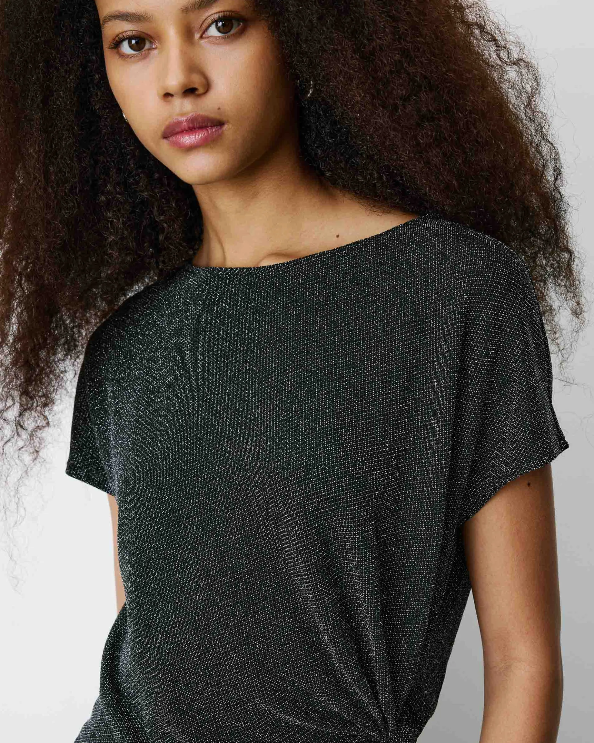 T-shirt drapé en jersey lurex manches courtes silver Baly