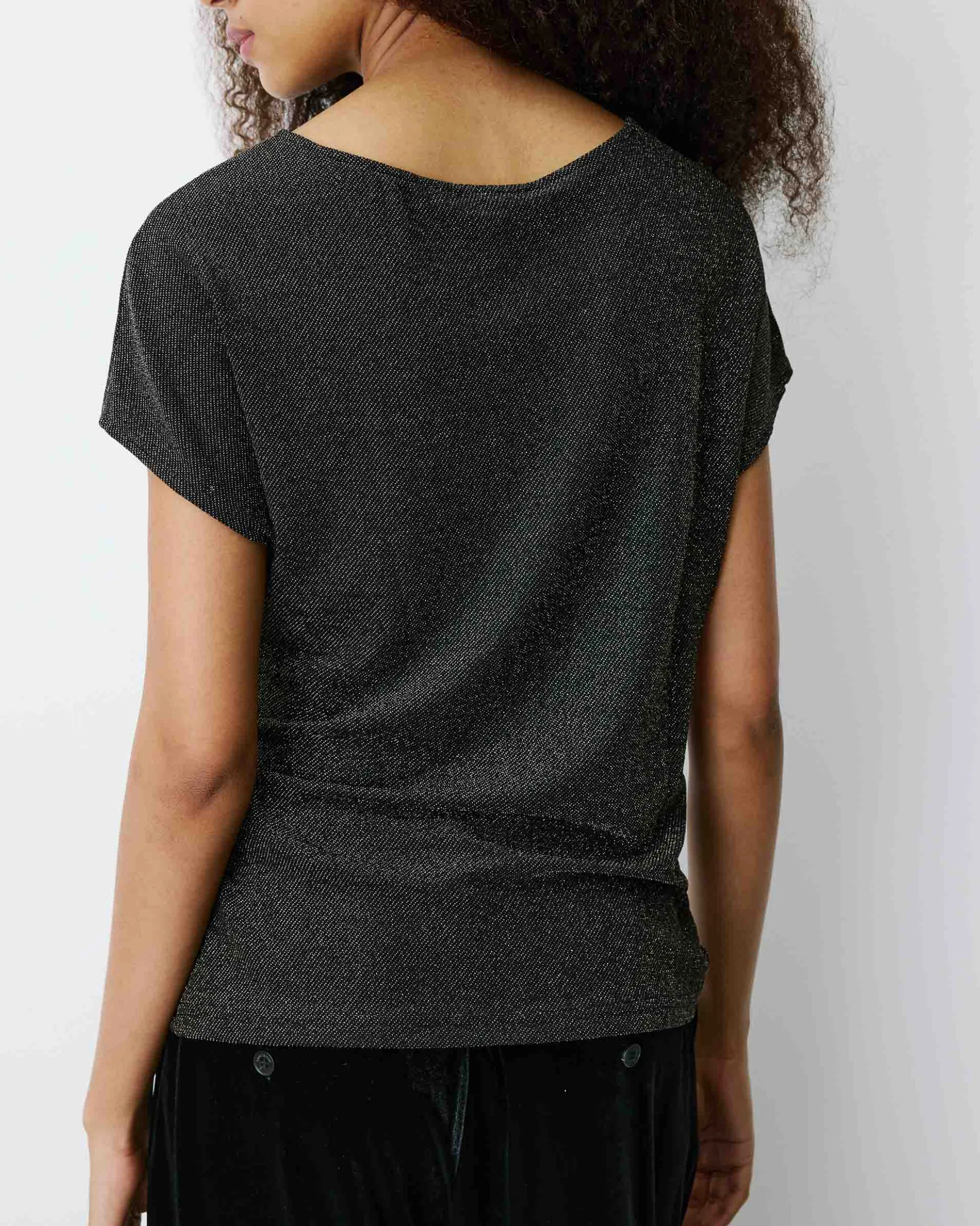 T-shirt drapé en jersey lurex manches courtes gold Baly
