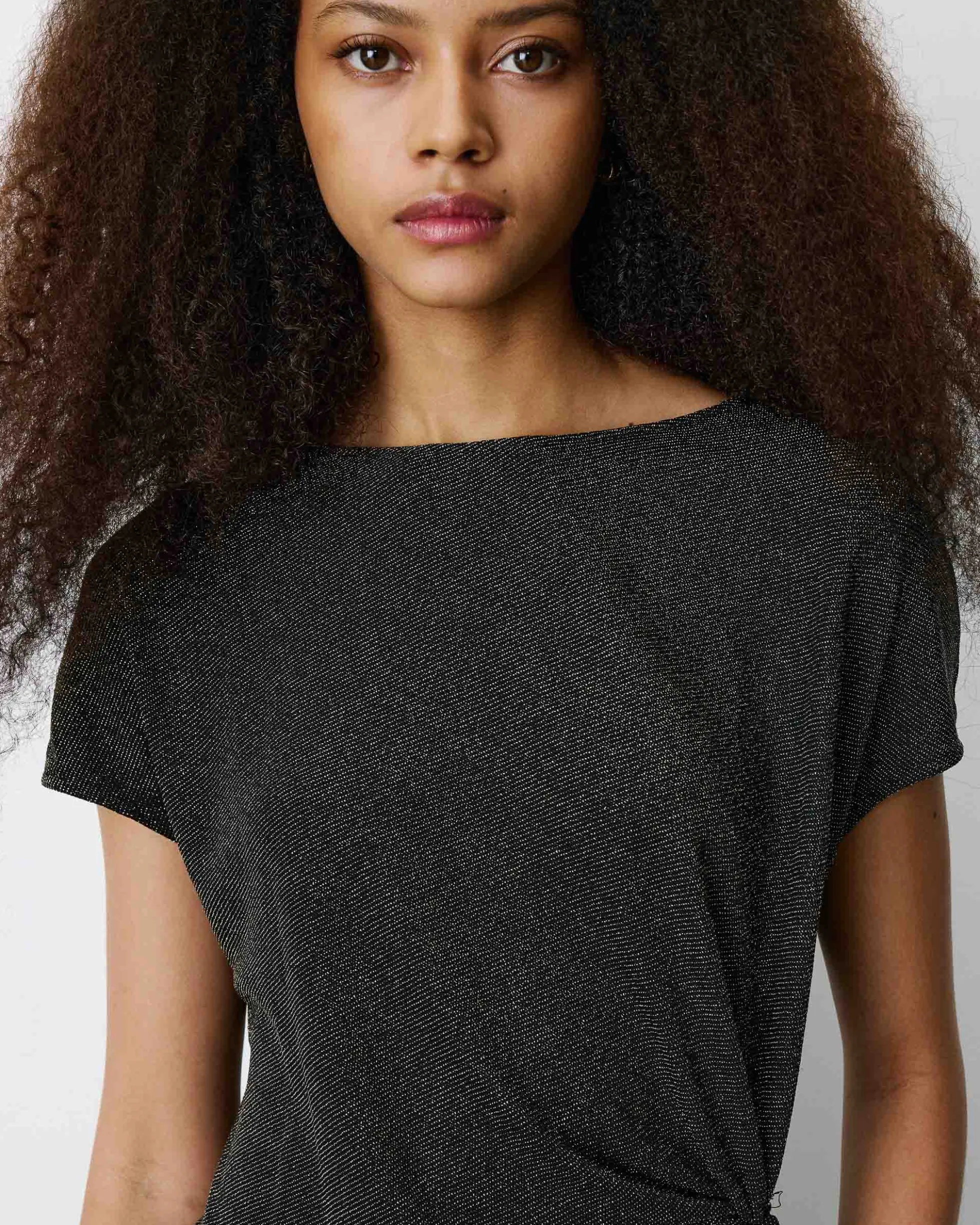 T-shirt drapé en jersey lurex manches courtes gold Baly