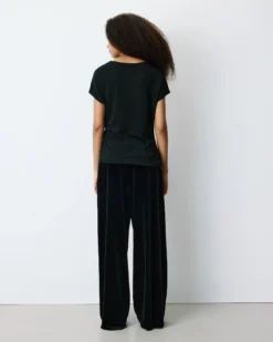 T-shirt drapé en jersey lurex manches courtes noir Baly