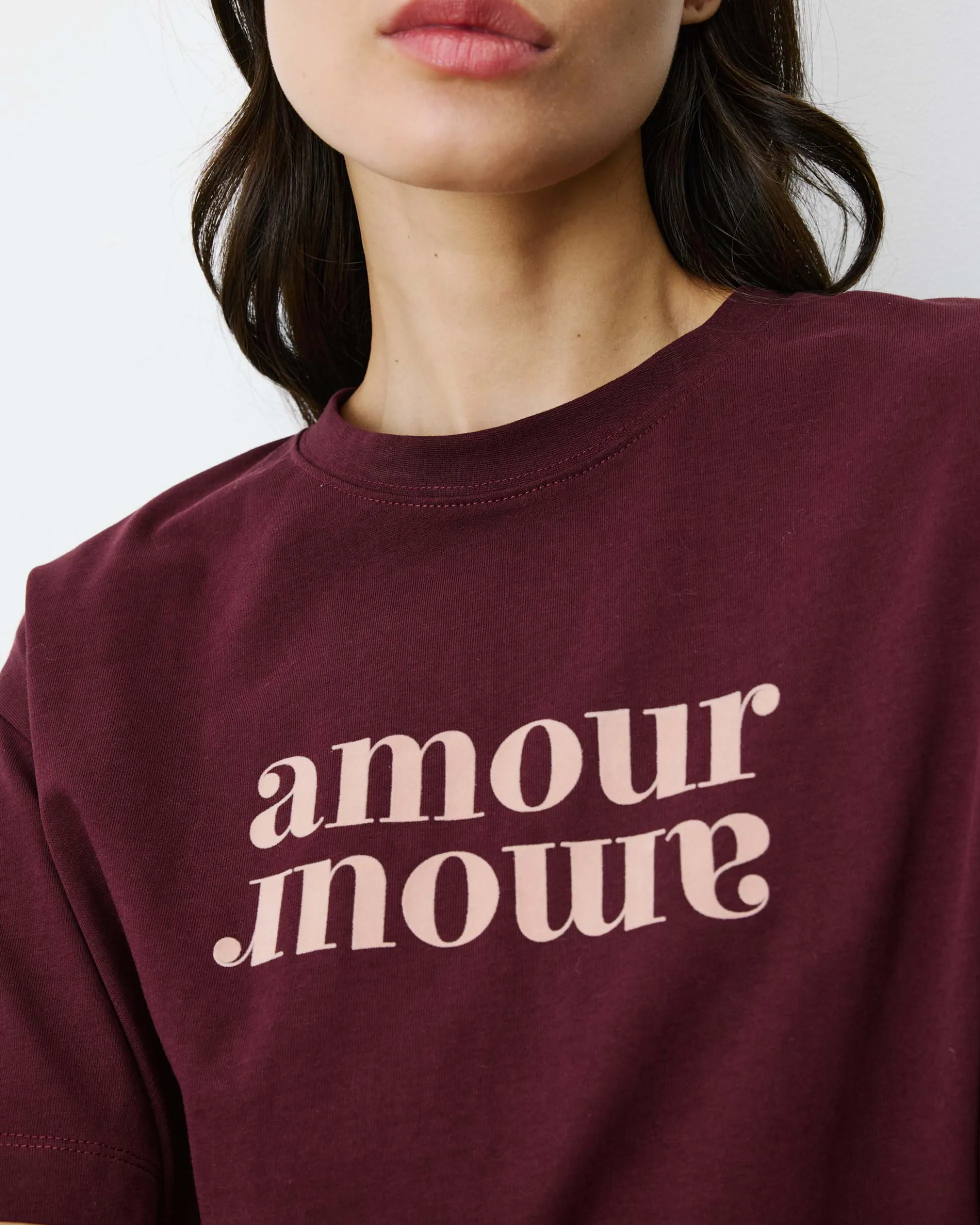 T-shirt en coton manches courtes à inscription aubergine Anis