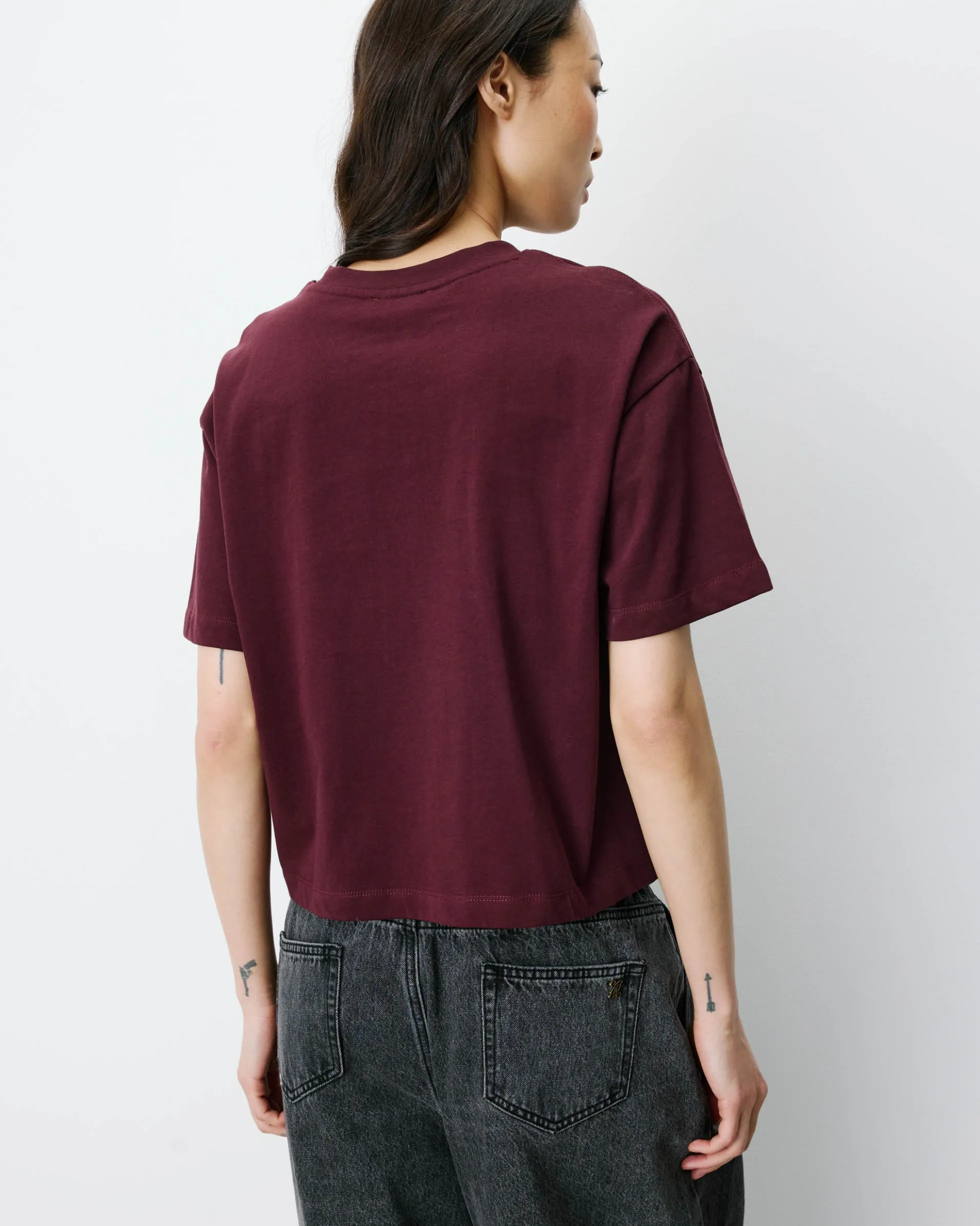 T-shirt en coton manches courtes à inscription aubergine Anis