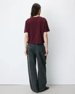 T-shirt en coton manches courtes à inscription aubergine Anis