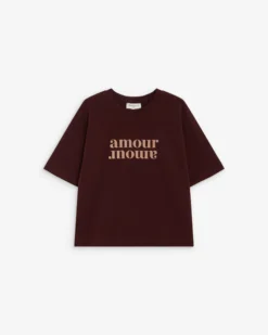 T-shirt en coton manches courtes à inscription aubergine Anis