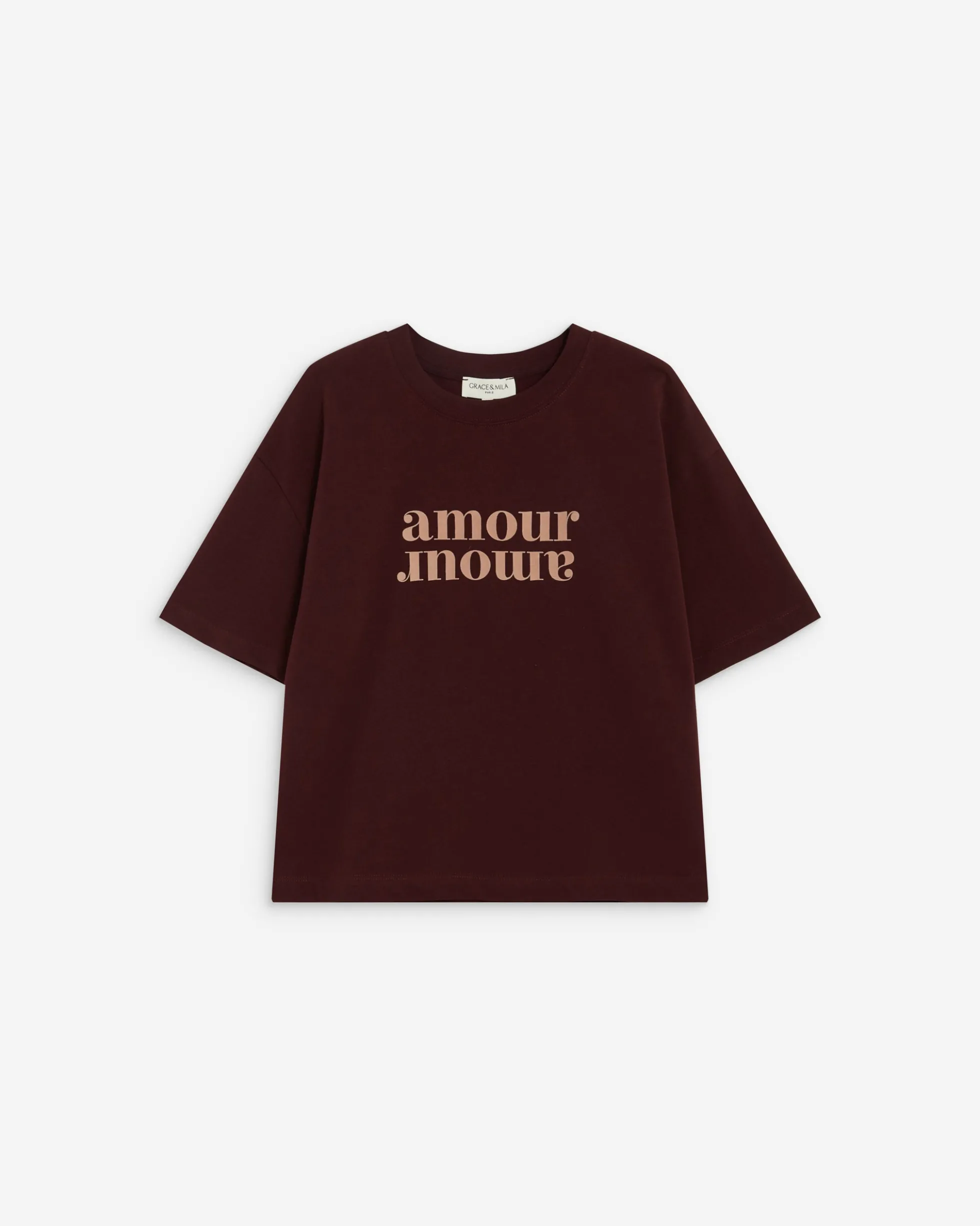 T-shirt en coton manches courtes à inscription aubergine Anis