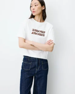 T-shirt en coton manches courtes à inscription ivoire Anis