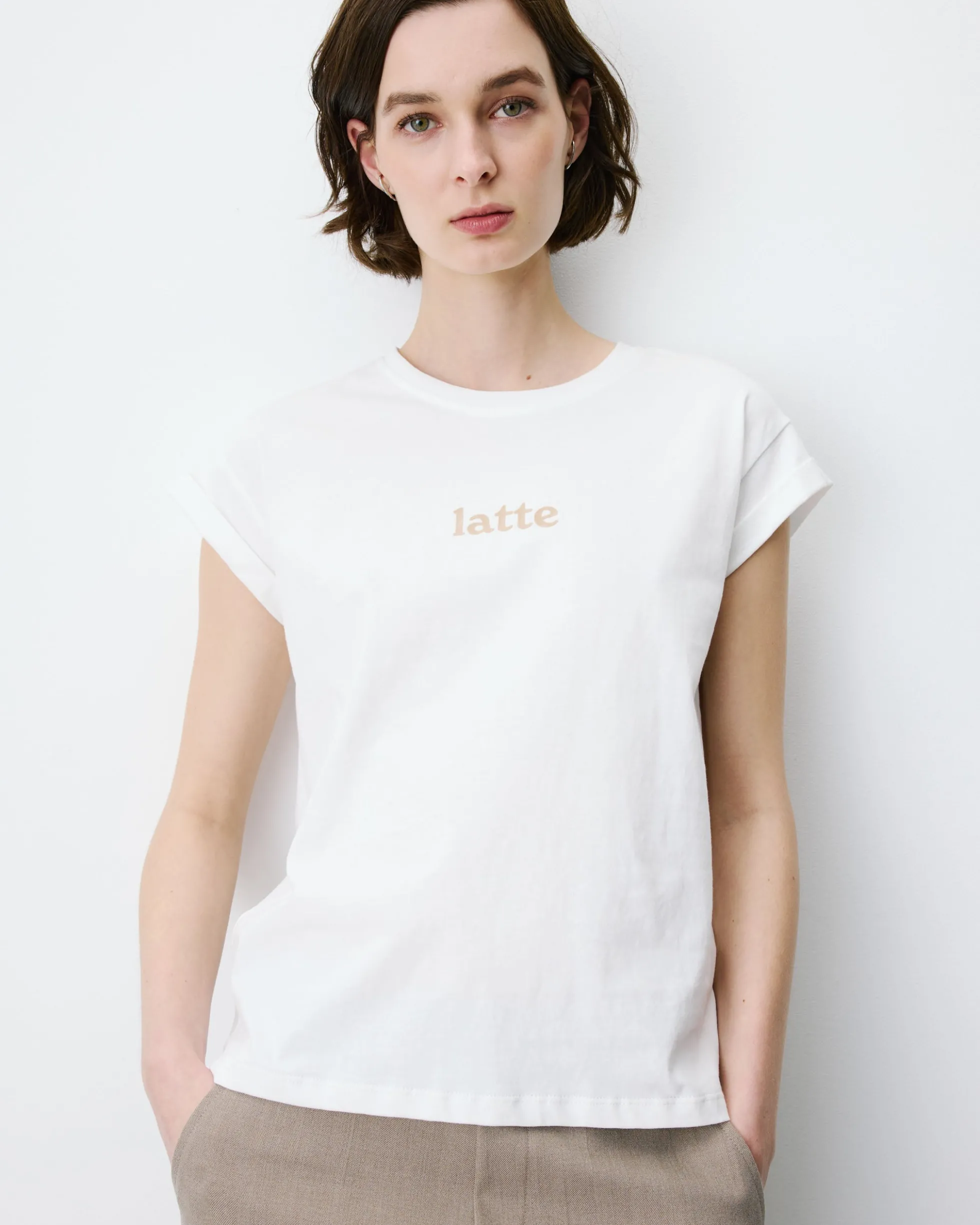 T-shirt en coton manches courtes à inscription ivoire Atlas