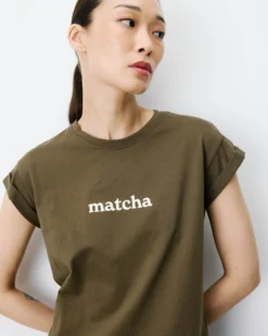 T-shirt en coton manches courtes à inscription kaki Atlas