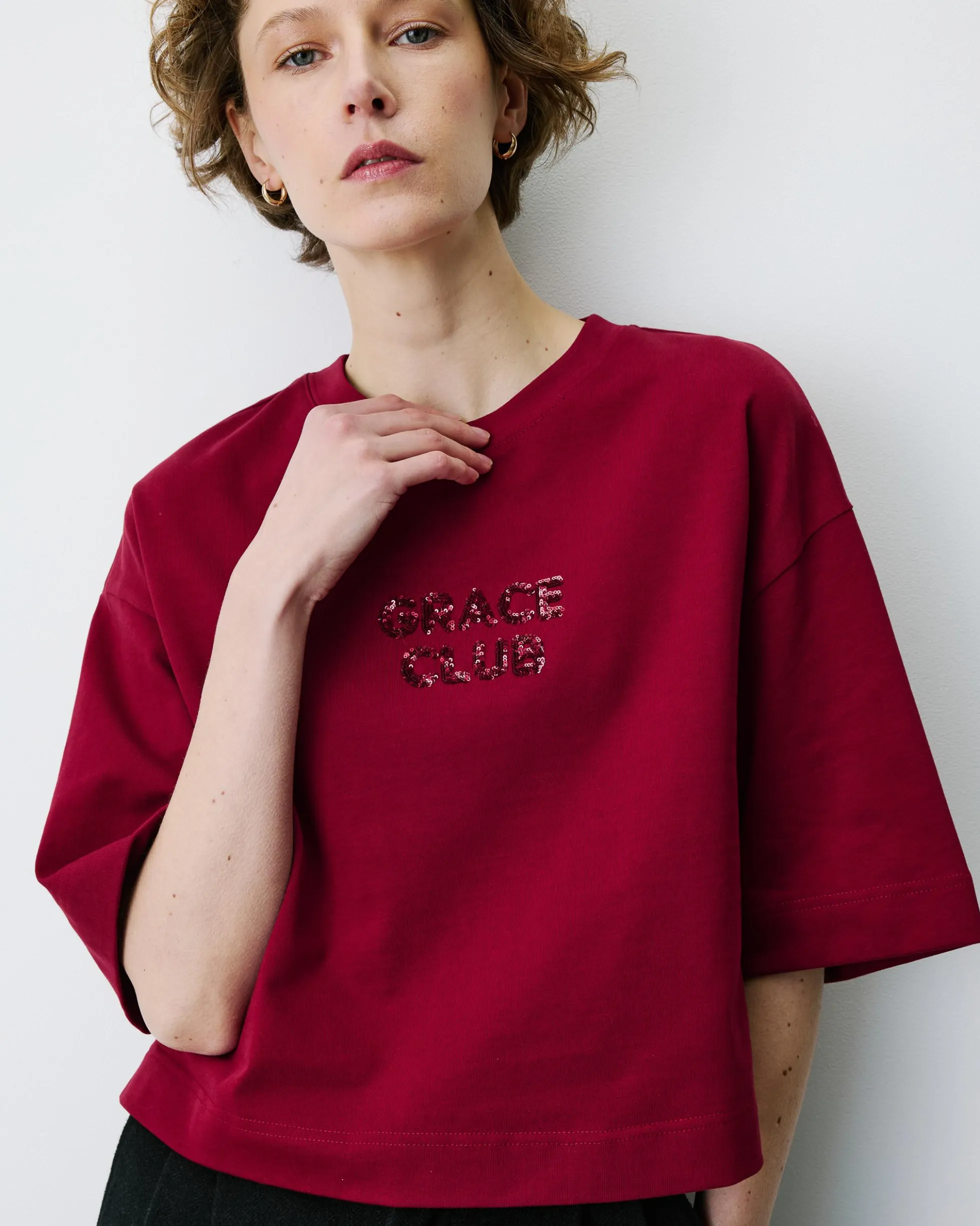 T-shirt en coton à message en sequins cherry Bond