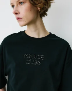 T-shirt en coton à message en sequins noir Bond