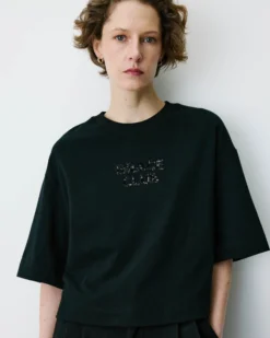 T-shirt en coton à message en sequins noir Bond