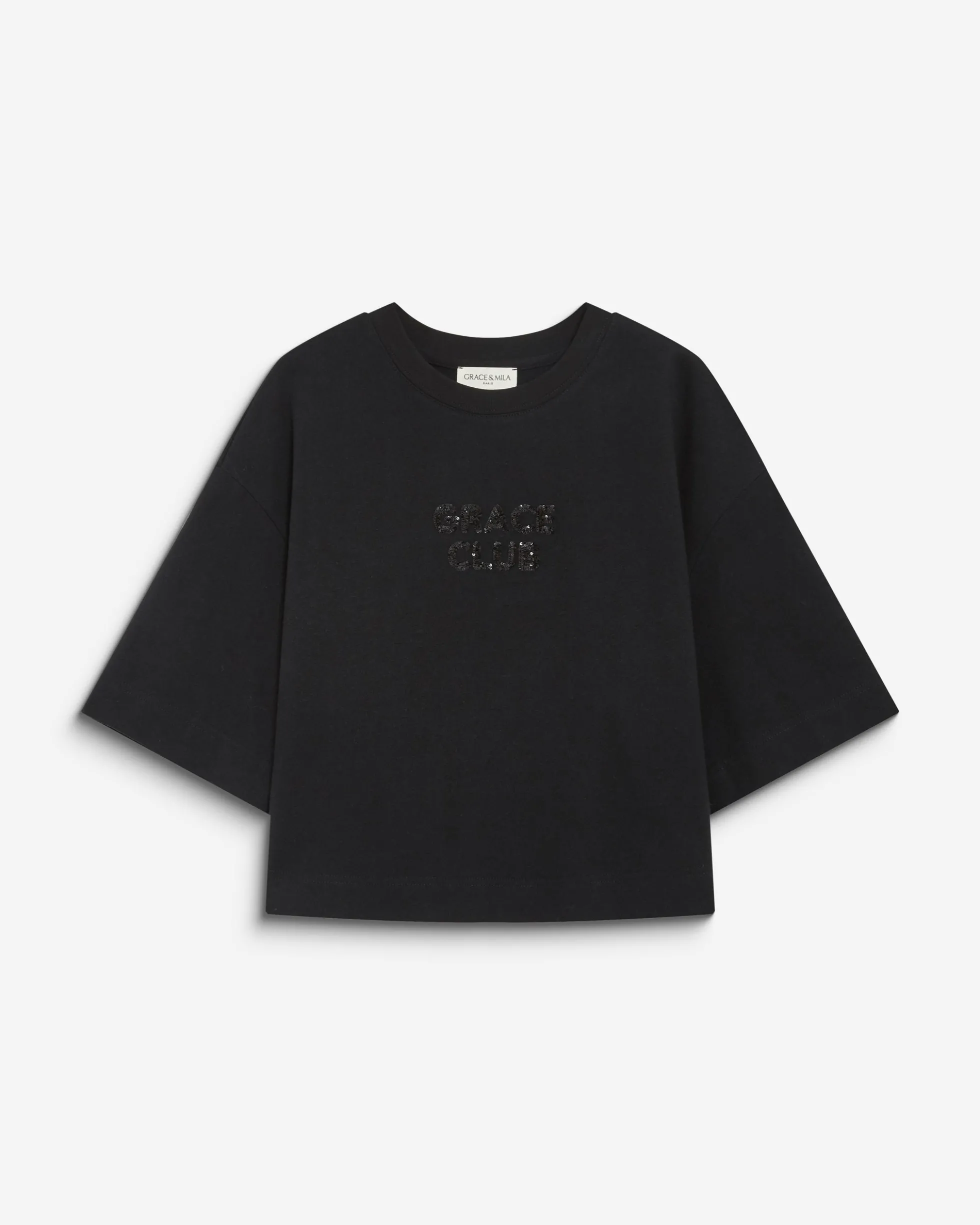 T-shirt en coton à message en sequins noir Bond