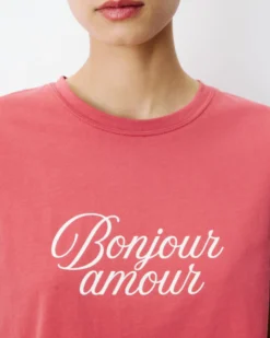 T-shirt en coton à message imprimé blush Amadis