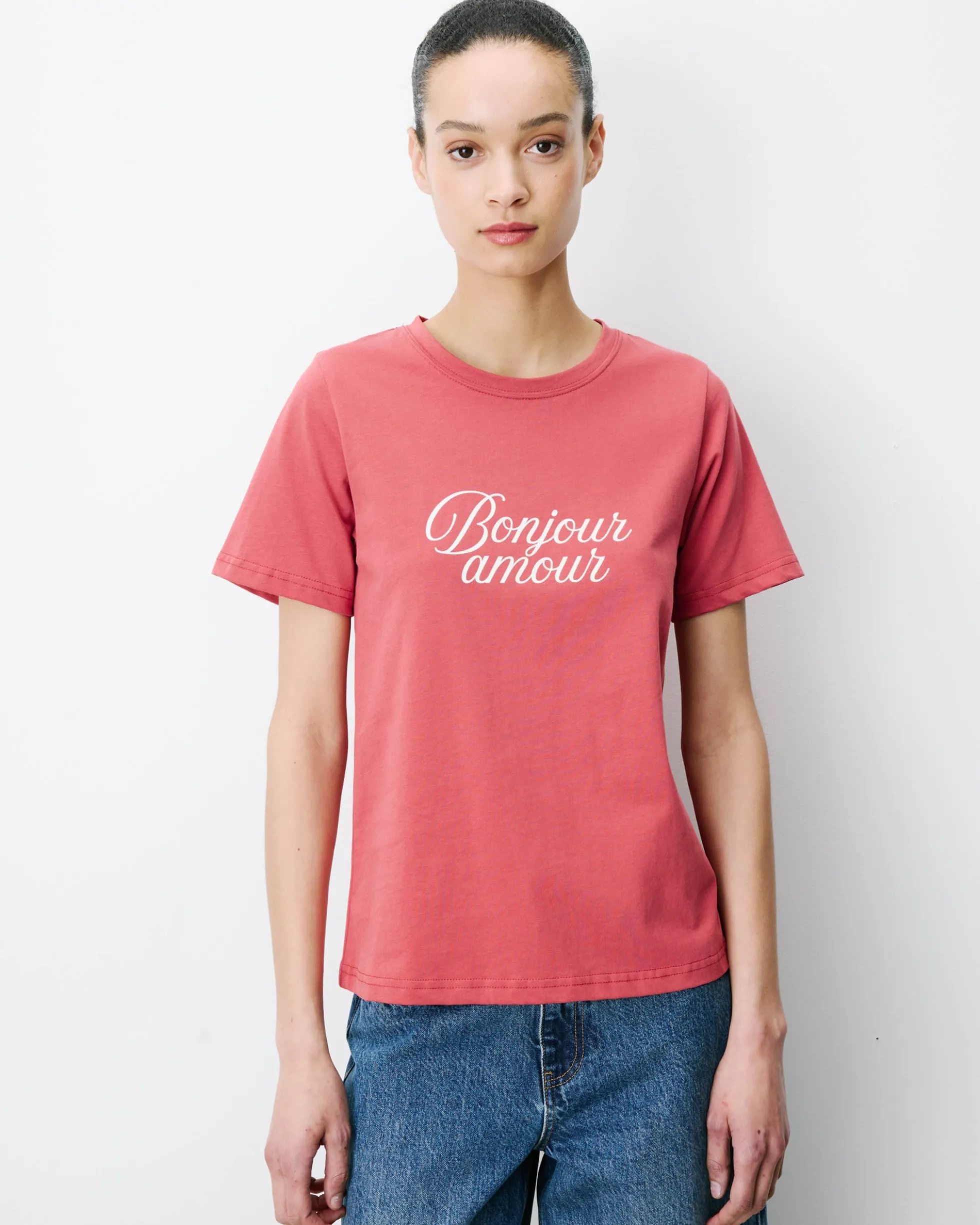 T-shirt en coton à message imprimé blush Amadis