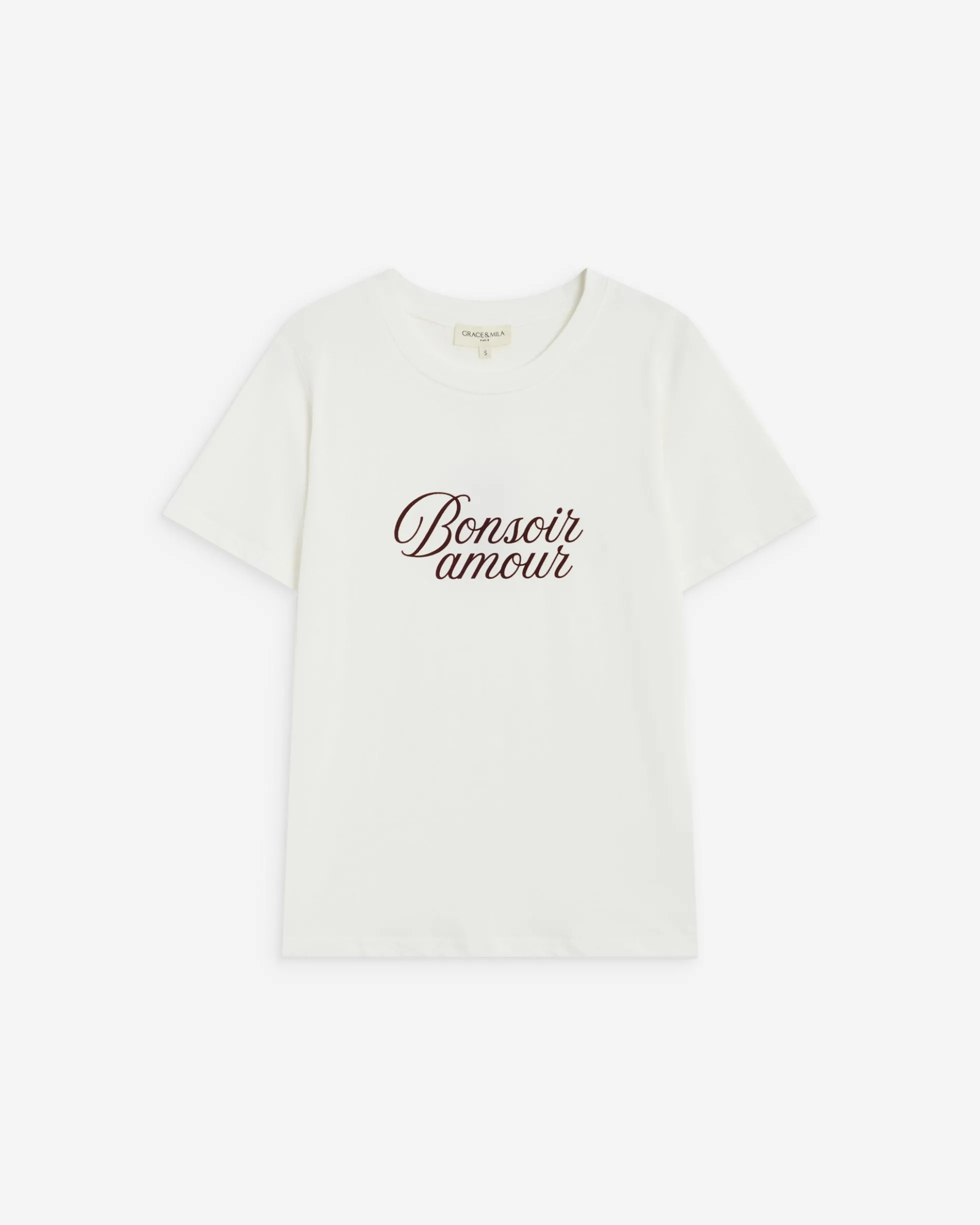 T-shirt en coton à message imprimé ivoire Amadis