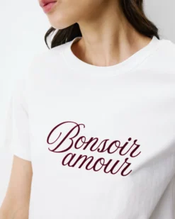T-shirt en coton à message imprimé ivoire Amadis