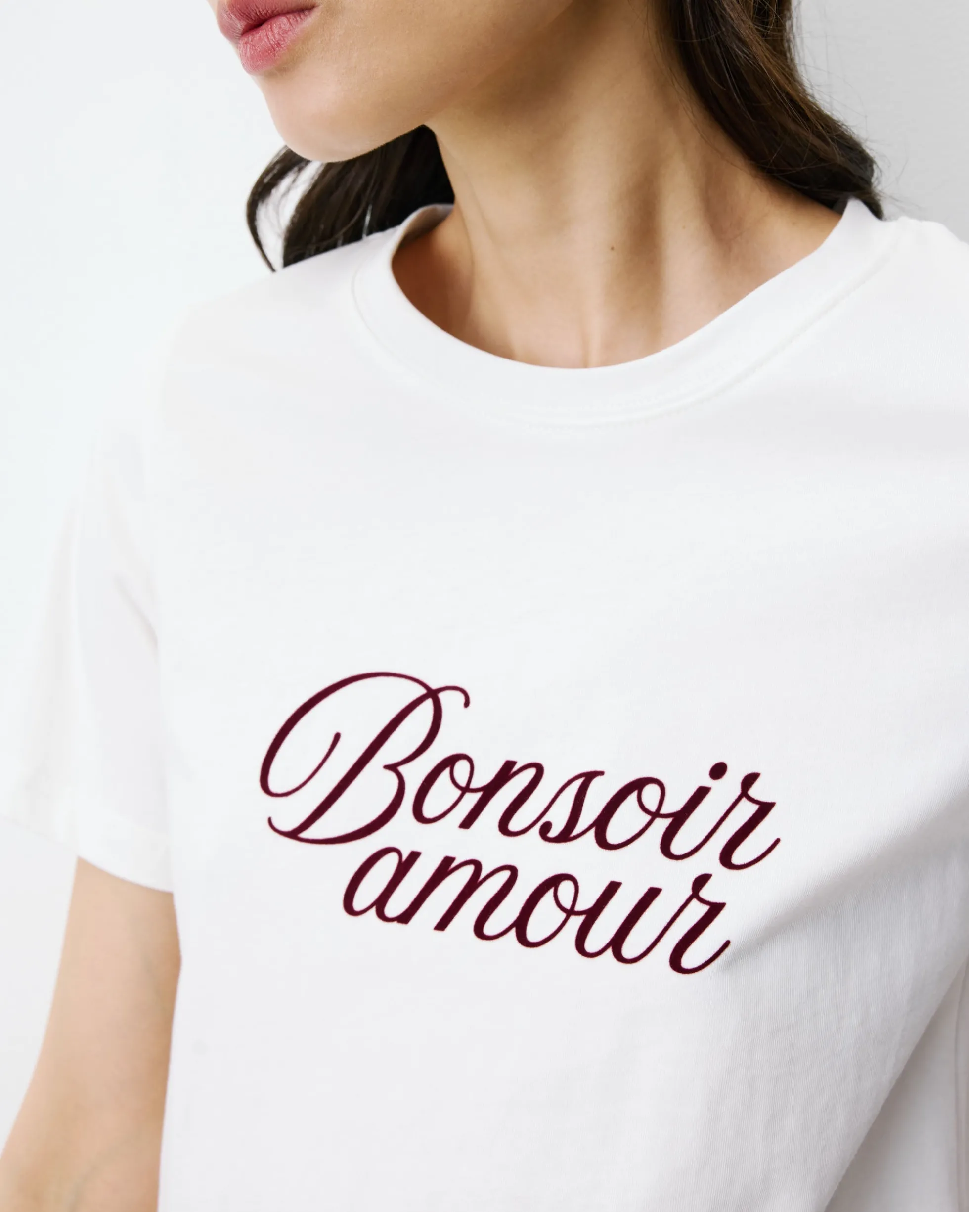 T-shirt en coton à message imprimé ivoire Amadis