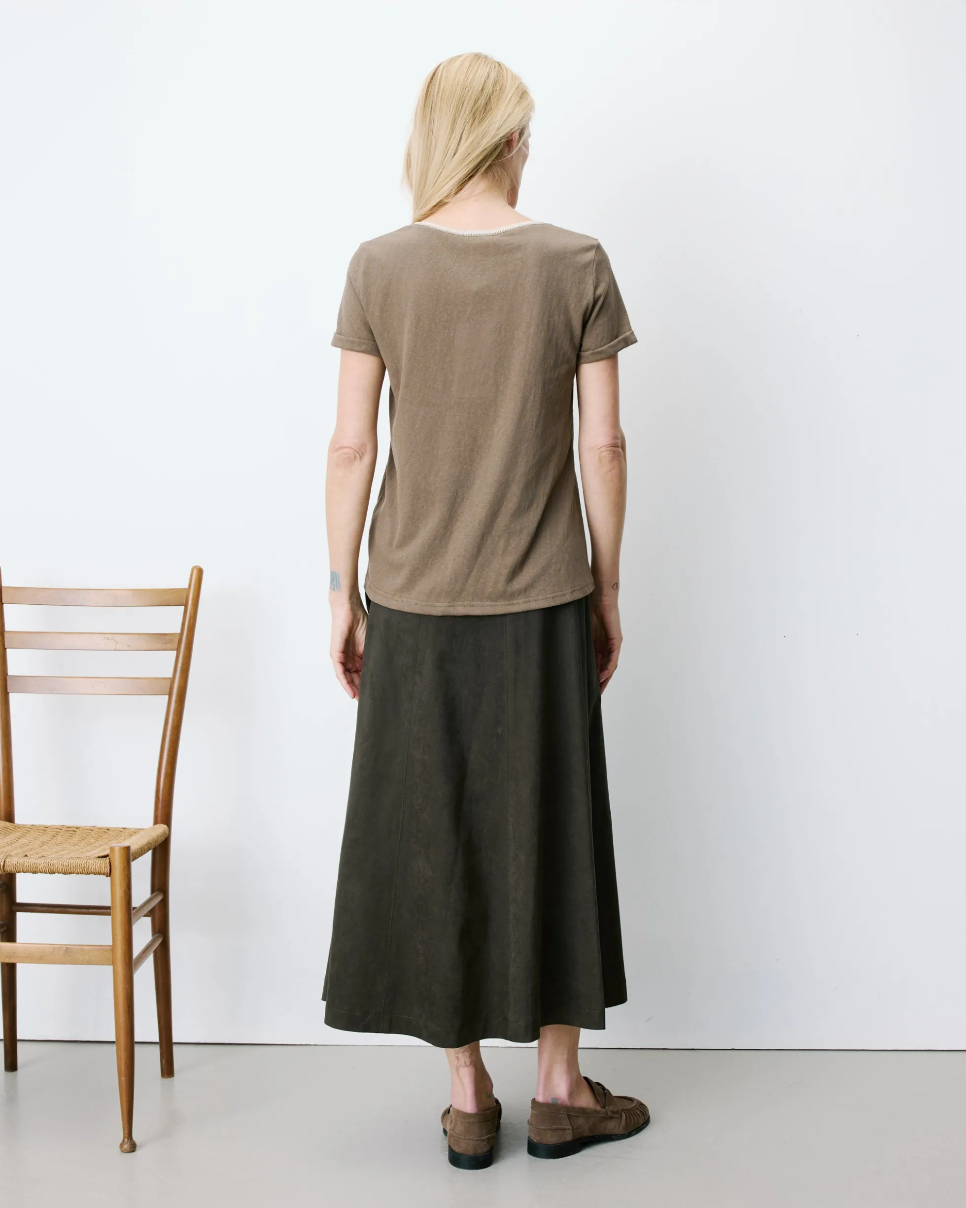 T-shirt manches courtes col V contrasté kaki Aurelien