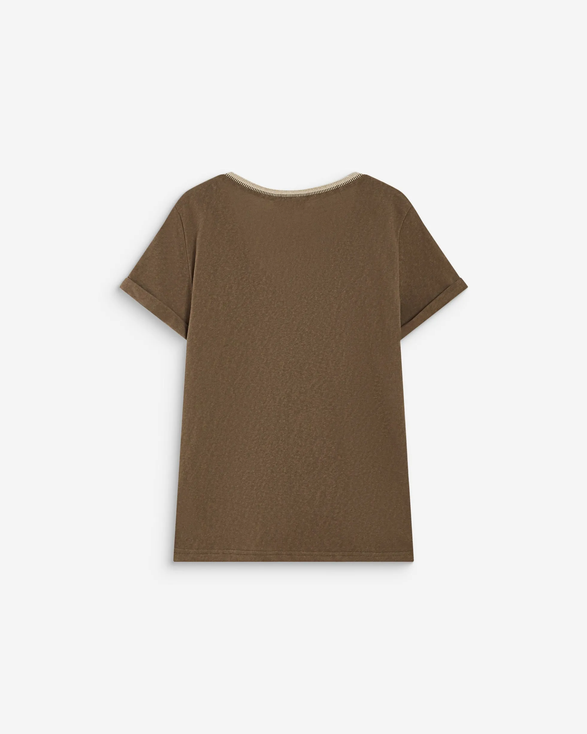 T-shirt manches courtes col V contrasté kaki Aurelien
